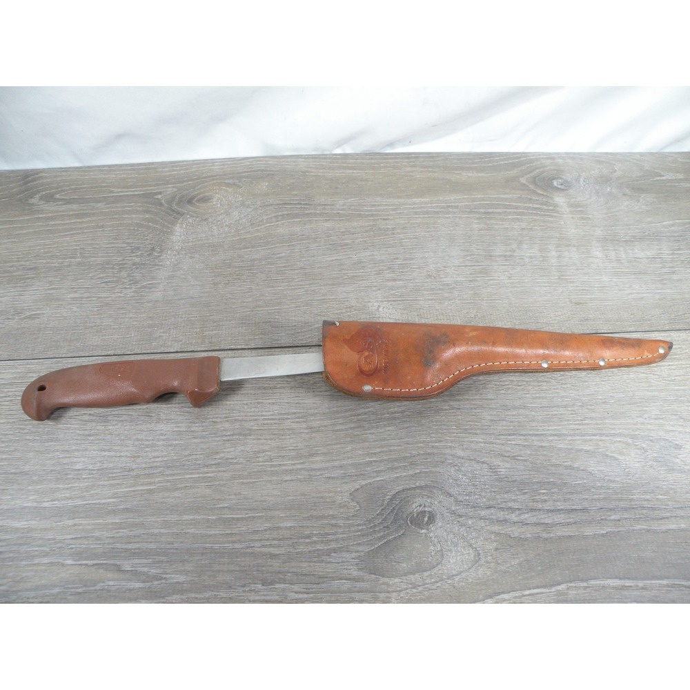 Vintage Case USA Fixed Blade Fillet Utility Knife Brown Handle Leather Sheath